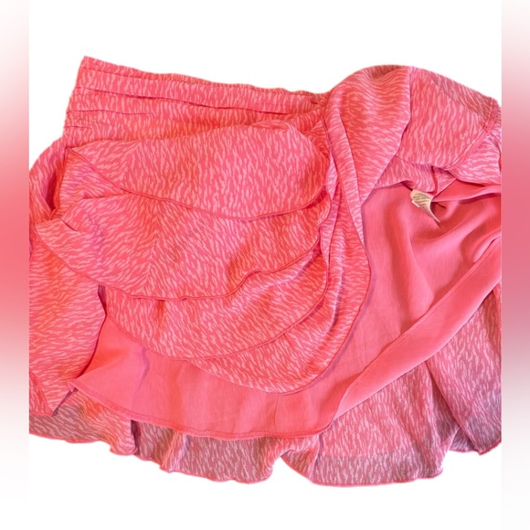 Aerie Vibrant Pink Patterned Chiffon Layered Wrap Skater Skirt - Picture 9 of 10